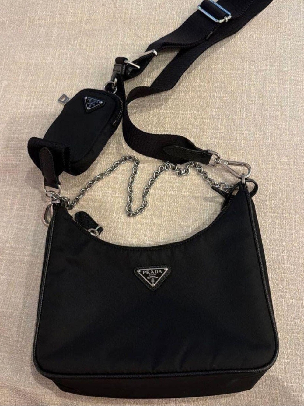 Prada Black Nylon Mini Crossbody with Silver Plaque